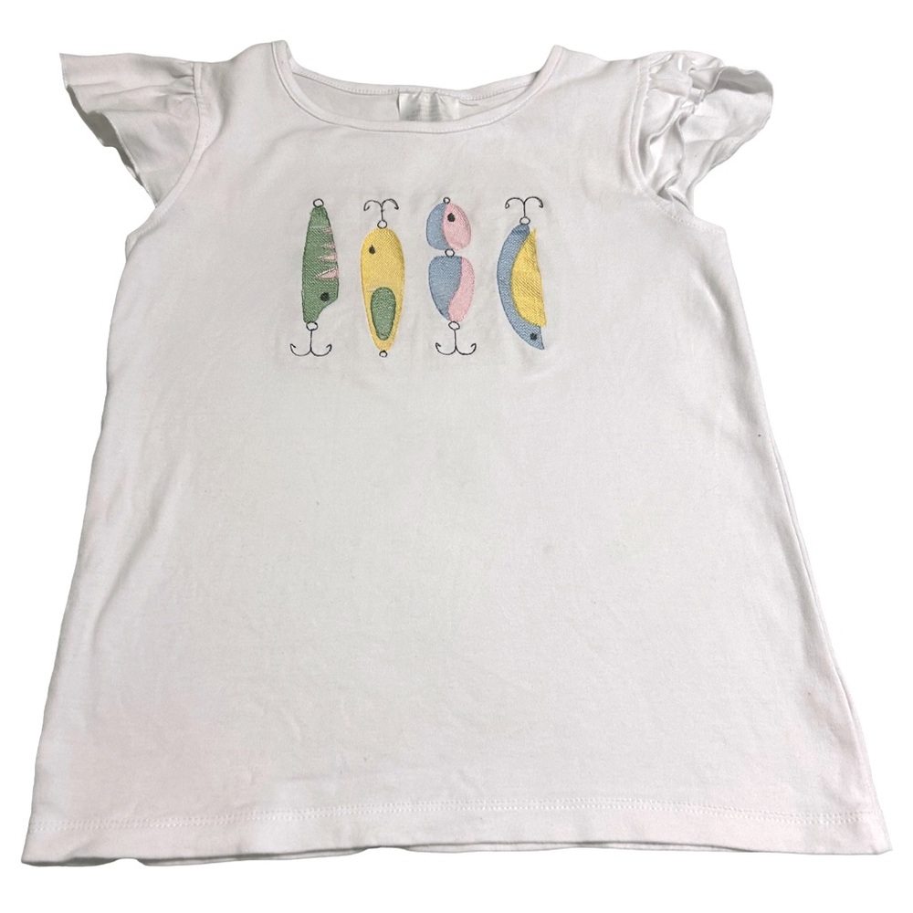 Boutique girl’s embroidered fishing lures flutter sleeve tee size 8